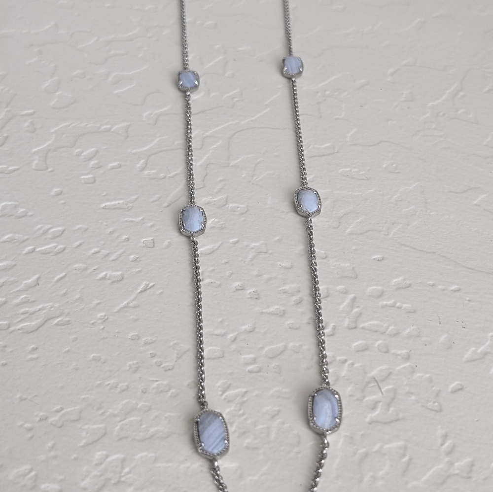 Rare Kendra Scott Blue Lace Agate Kellie Long Necklace - Picture 3 of 5